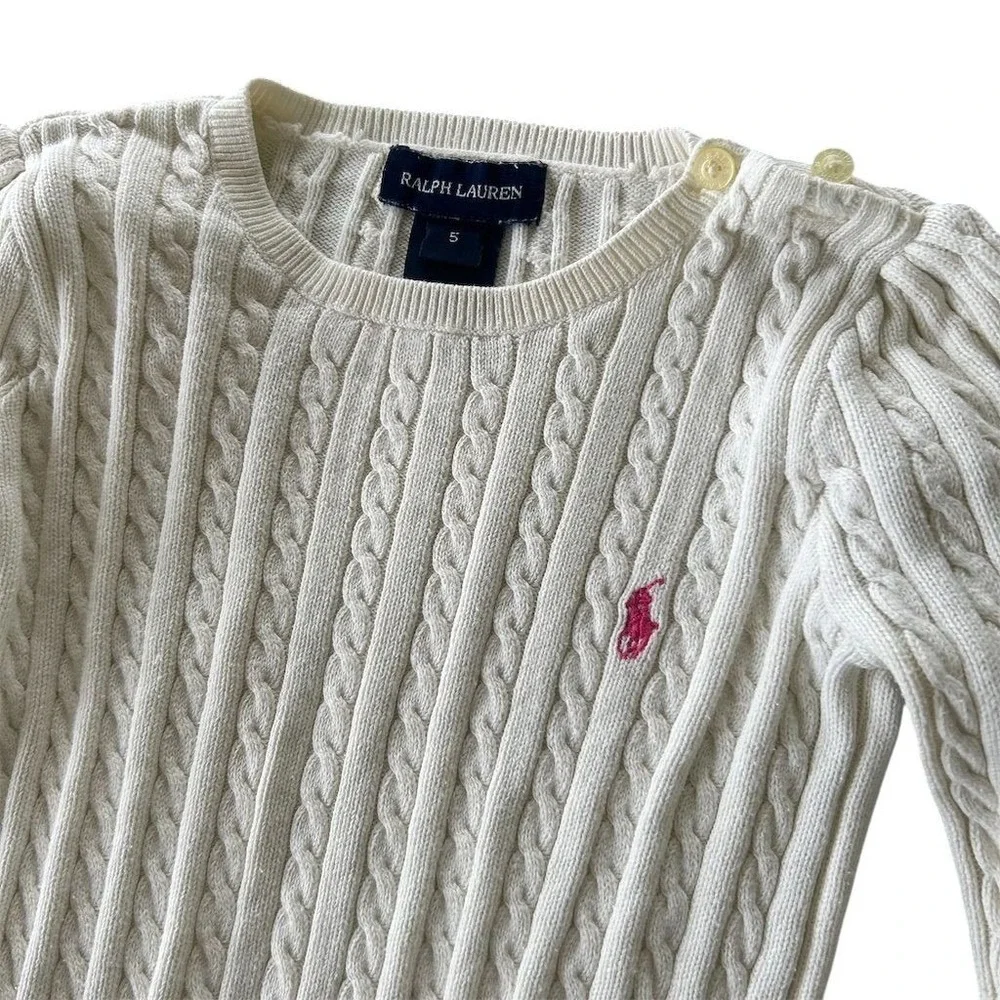 Ralph Lauren Girls' Ivory Cable Knit Sweater Size 5 Long Sleeve Pullover